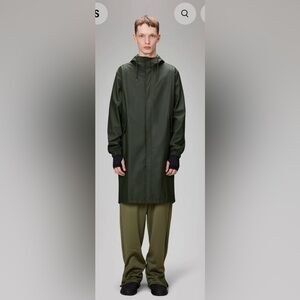 RAINS Fishtail Parka Men’s Size Medium Olive Green Hooded Raincoat Rain Coat